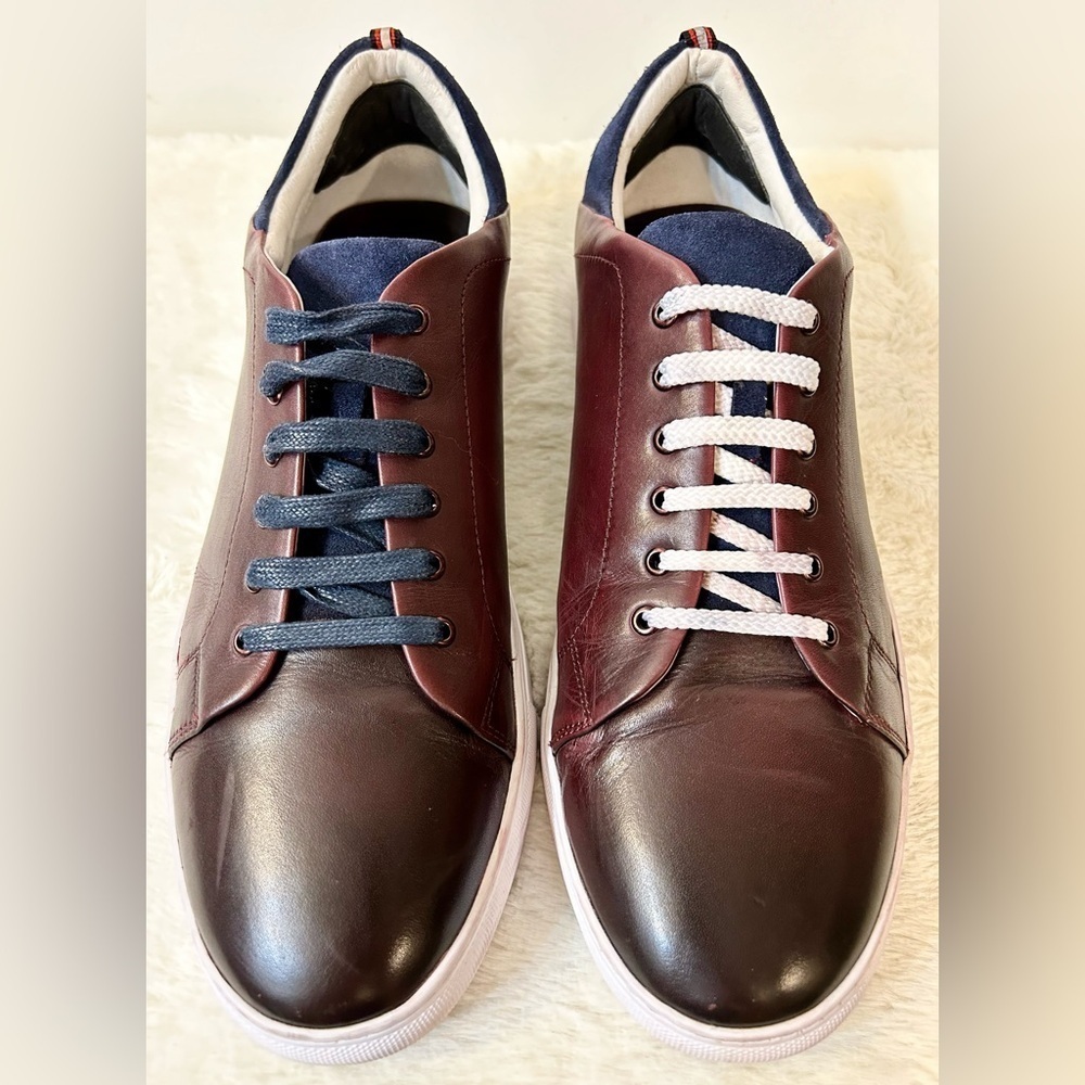 Robert Graham Men’s Koch Wine Leather Lifestyle Sneakers Size 10.5